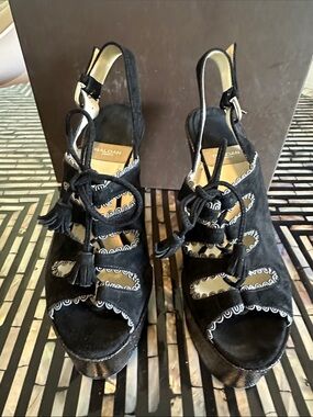 Baldan Black Suede Lace-Up Platform Tie Wedge 👠👠